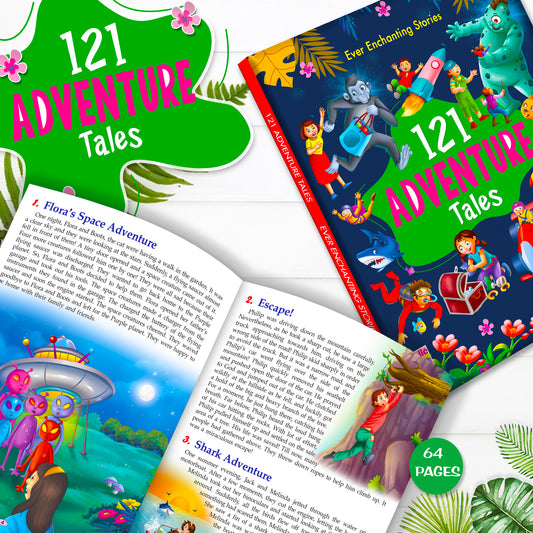 121 Adventure Tales - Back cover flat lay with more titles