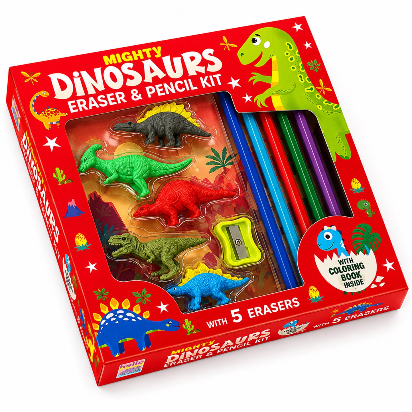 Mighty Dinosaurs Eraser & Pencil Kit - Kit contents