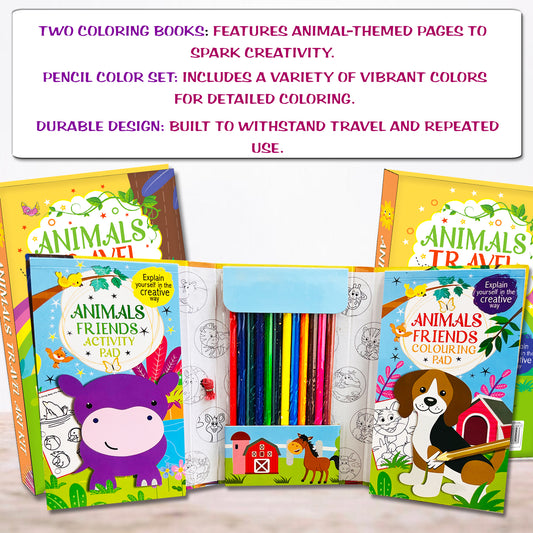 Animals Travel Art Kit | Animal Coloring & Activity Book for Kids | Creative Travel Art Kit