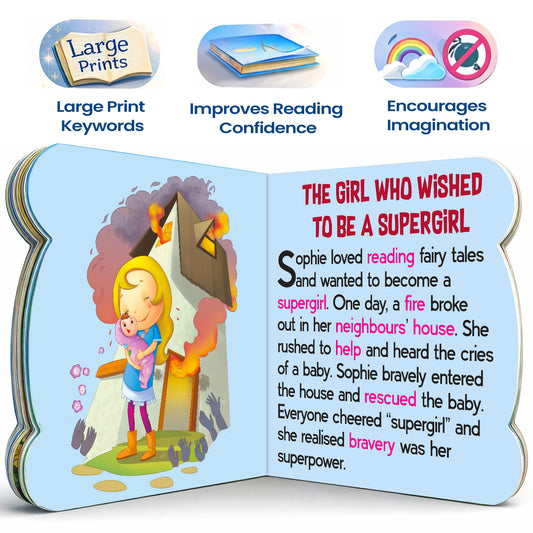 5-in-1 Boys' and Girls' Stories - Interior spread The Girl Who Wished to be a Supergirl with features