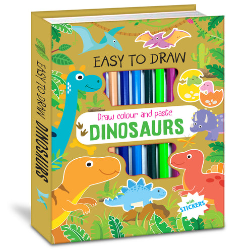 Draw, Colour & Paste – Dinosaurs | How to Draw Activity Book for Kids | Dinosaur Drawing & Colouring Book