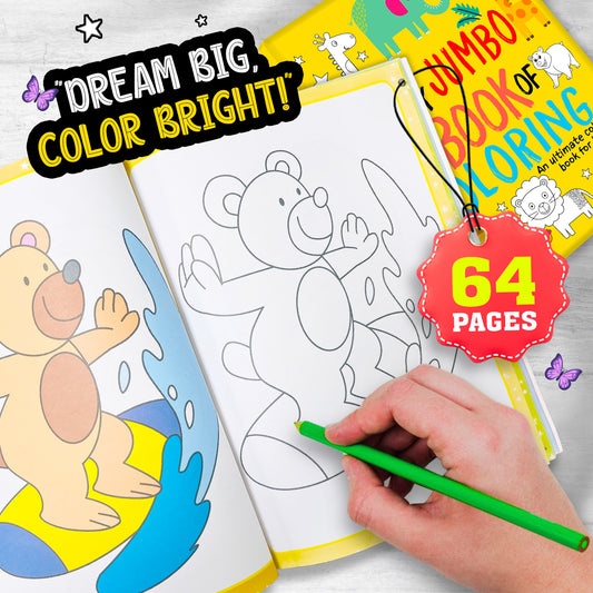 My Jumbo Book of Coloring 1 - Interior spread: Dream Big Color Bright — bear surfing, 64 pages