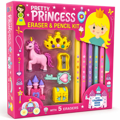 Pretty Princess Eraser & Pencil Kit with Book | Creative Stationery & Activity Set for Kids | Princess Gift Kit