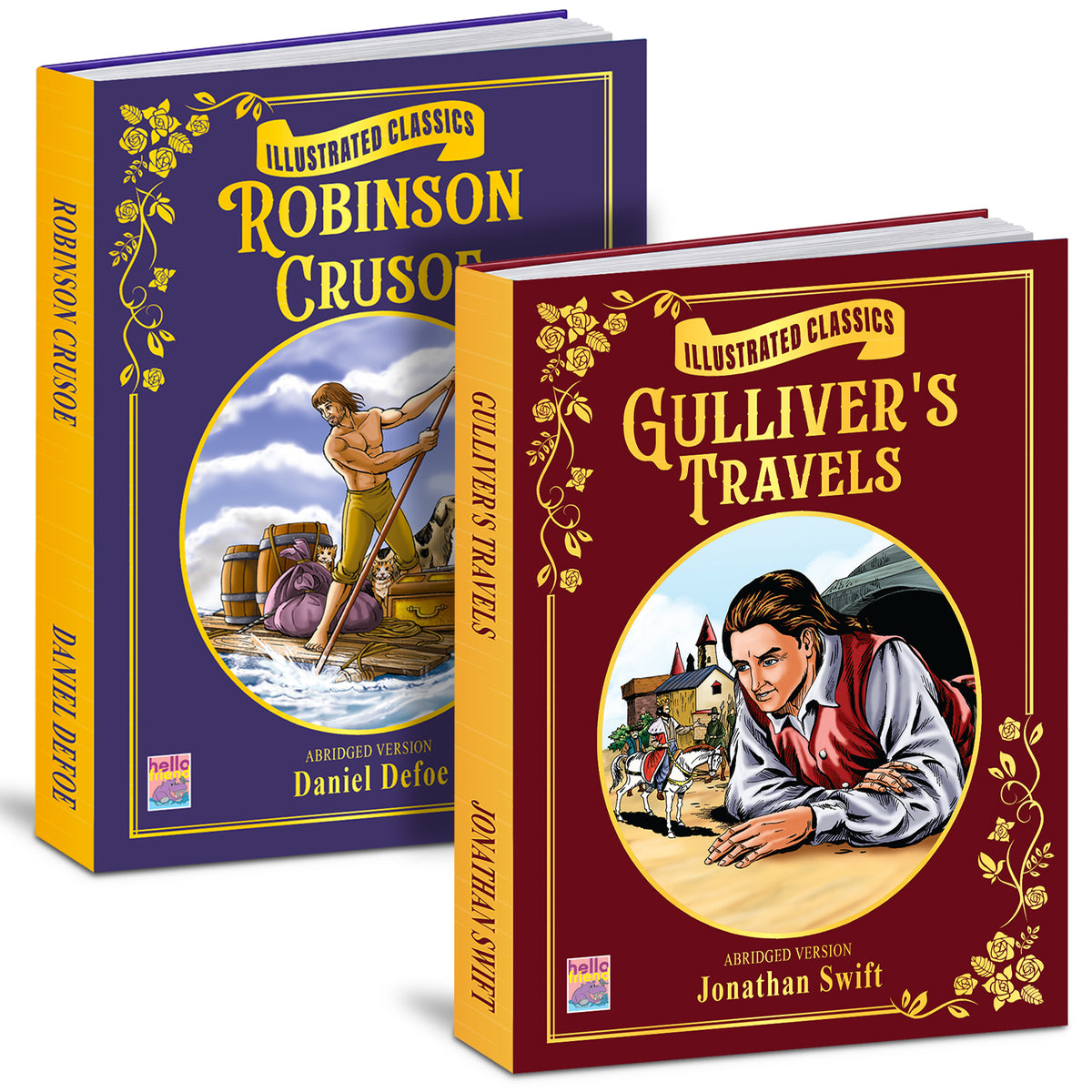 Illustrated Classics Story Book Combo | Robinson Crusoe & Gulliver's Travels | 2 Books for Kids 6+