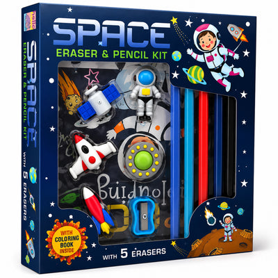 Space Eraser & Pencil Kit with Colouring Book | Creative Stationery & Activity Set for Kids | Space-Themed Gift Kit