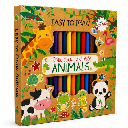 Draw, Colour & Paste – Animals | How to Draw Activity Book for Kids | Animal Drawing & Colouring Book