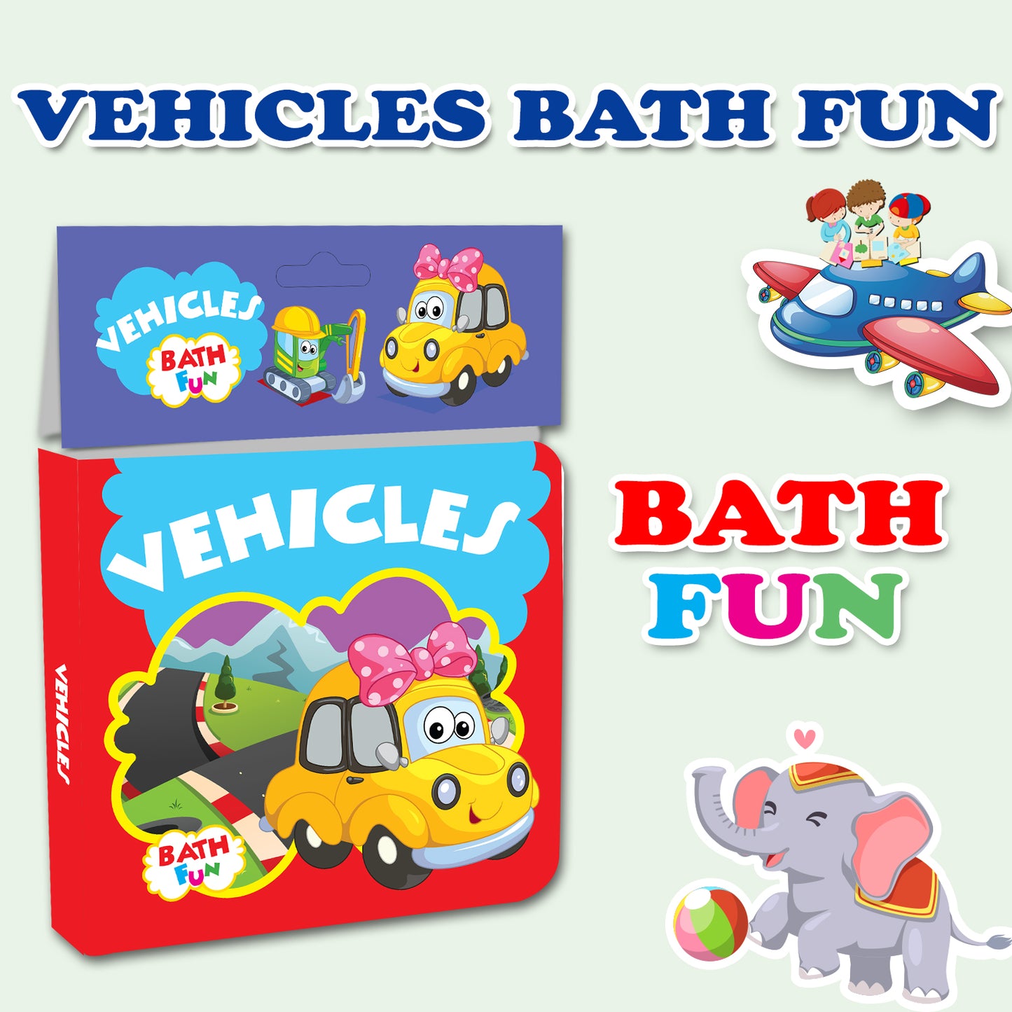 Vehicles Bath Book | Waterproof Soft Bath Book for Babies & Toddlers | Interactive Vehicle Learning Book