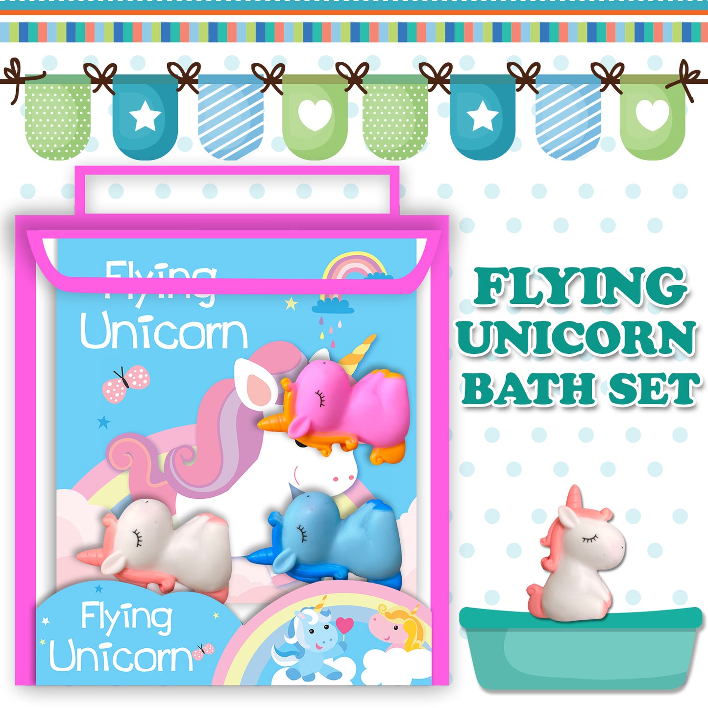 Flying Unicorn Bath Book | Waterproof Interactive Bath Book for Babies & Toddlers | Soft Cloth Bath Book