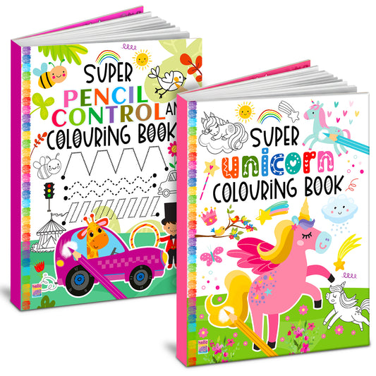Pencil Control & Unicorn Coloring Books Combo | 2-in-1 Activity Set for Kids 3+