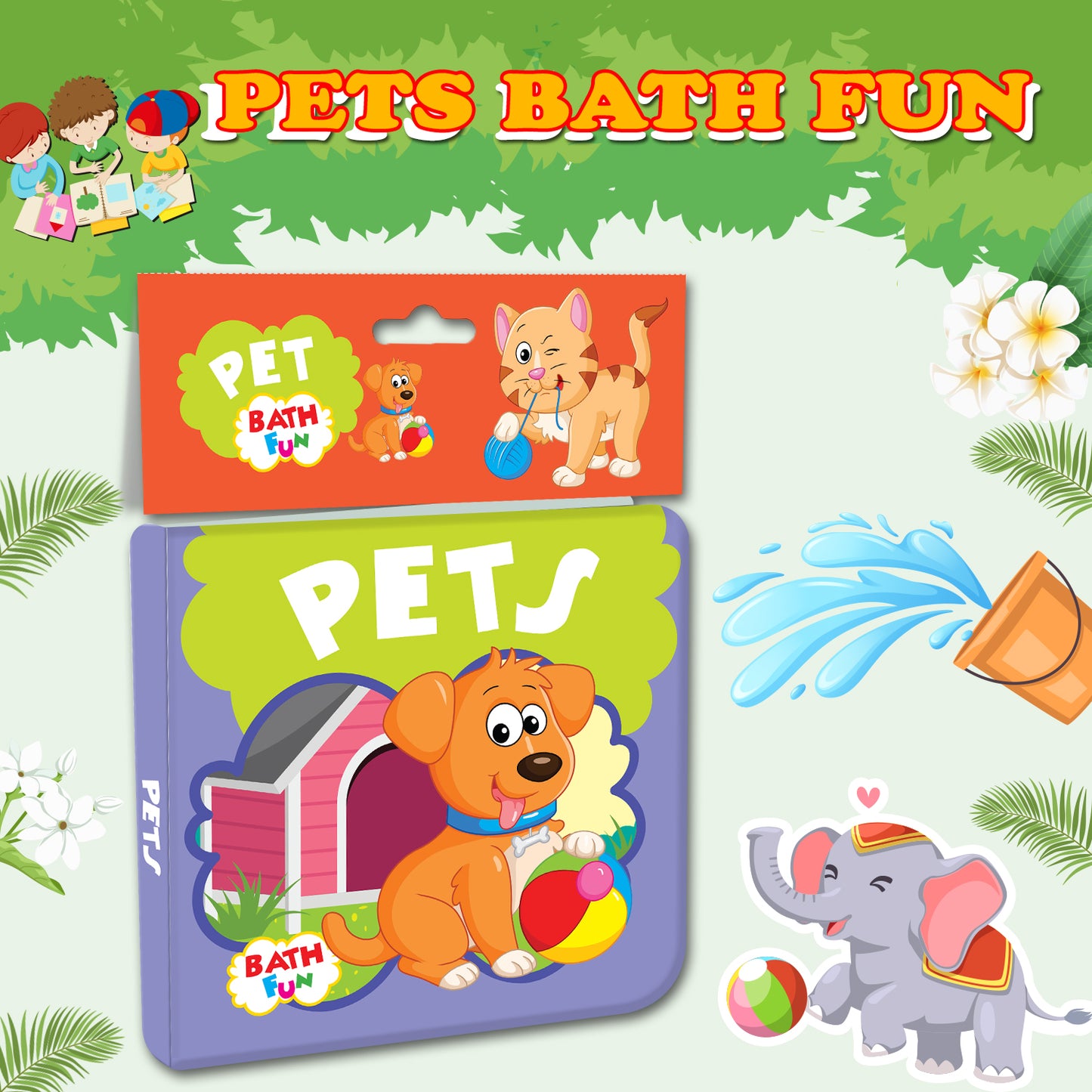Pets Bath Book | Waterproof Soft Bath Book for Babies & Toddlers | Interactive Pet Animals Learning Book