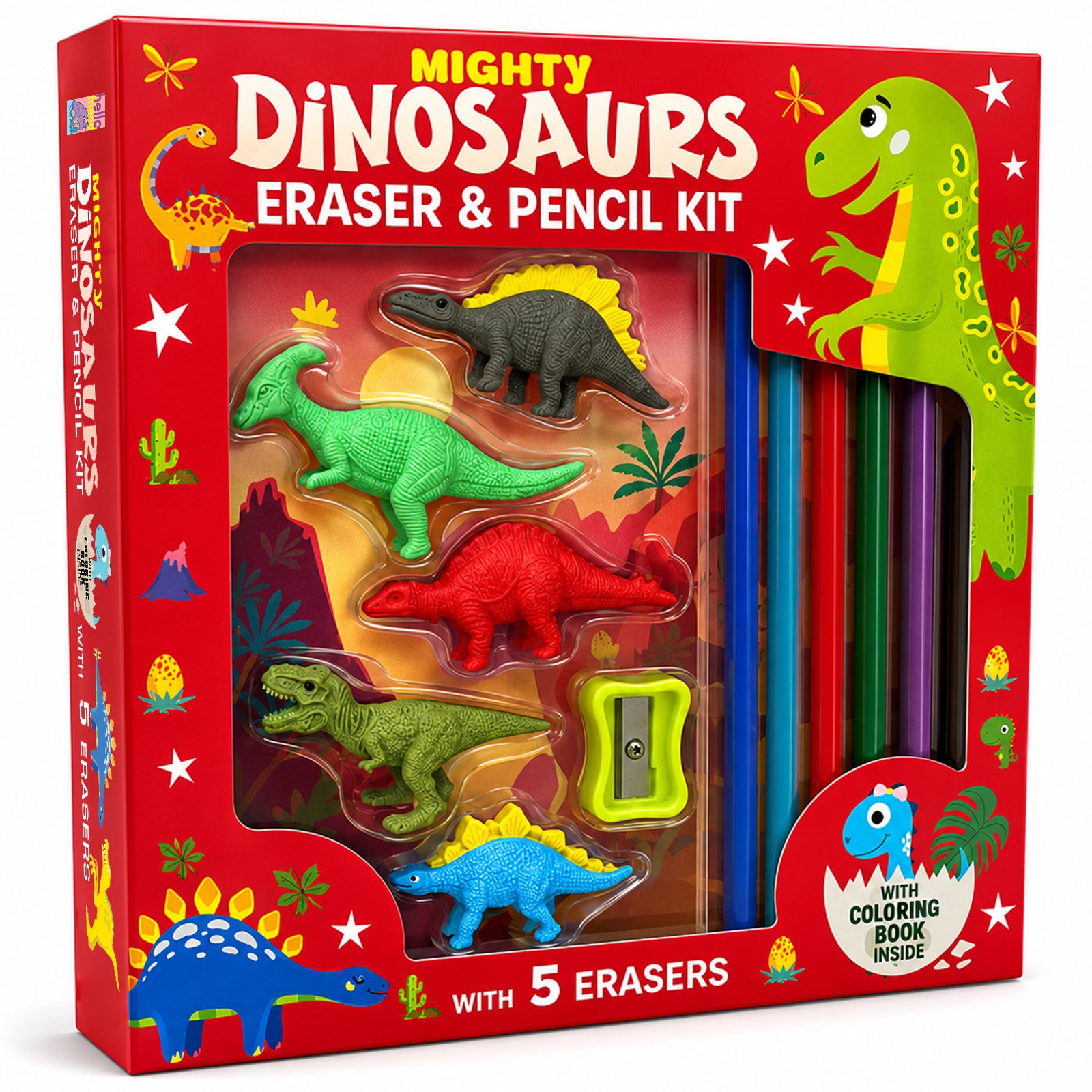 Mighty Dinosaurs Eraser & Pencil Kit - Box front