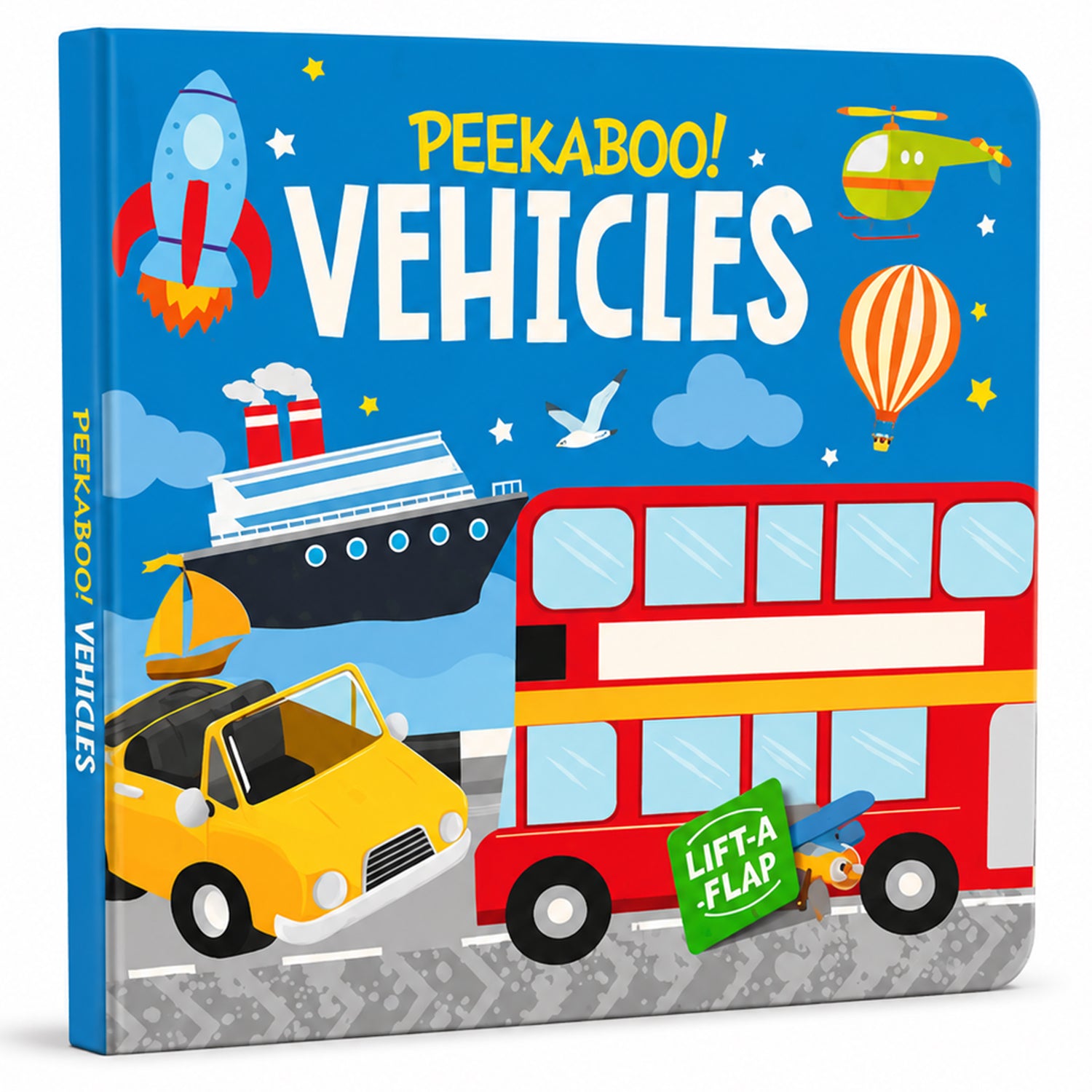 Peekaboo! Vehicles lift-the-flap board book front cover - Hello Friends