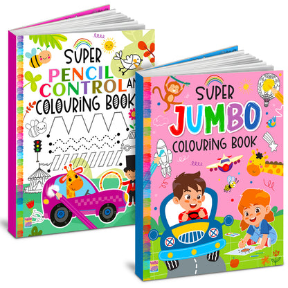 Super Pencil Control & Jumbo Coloring Books Combo | 2-in-1 Activity Set for Kids