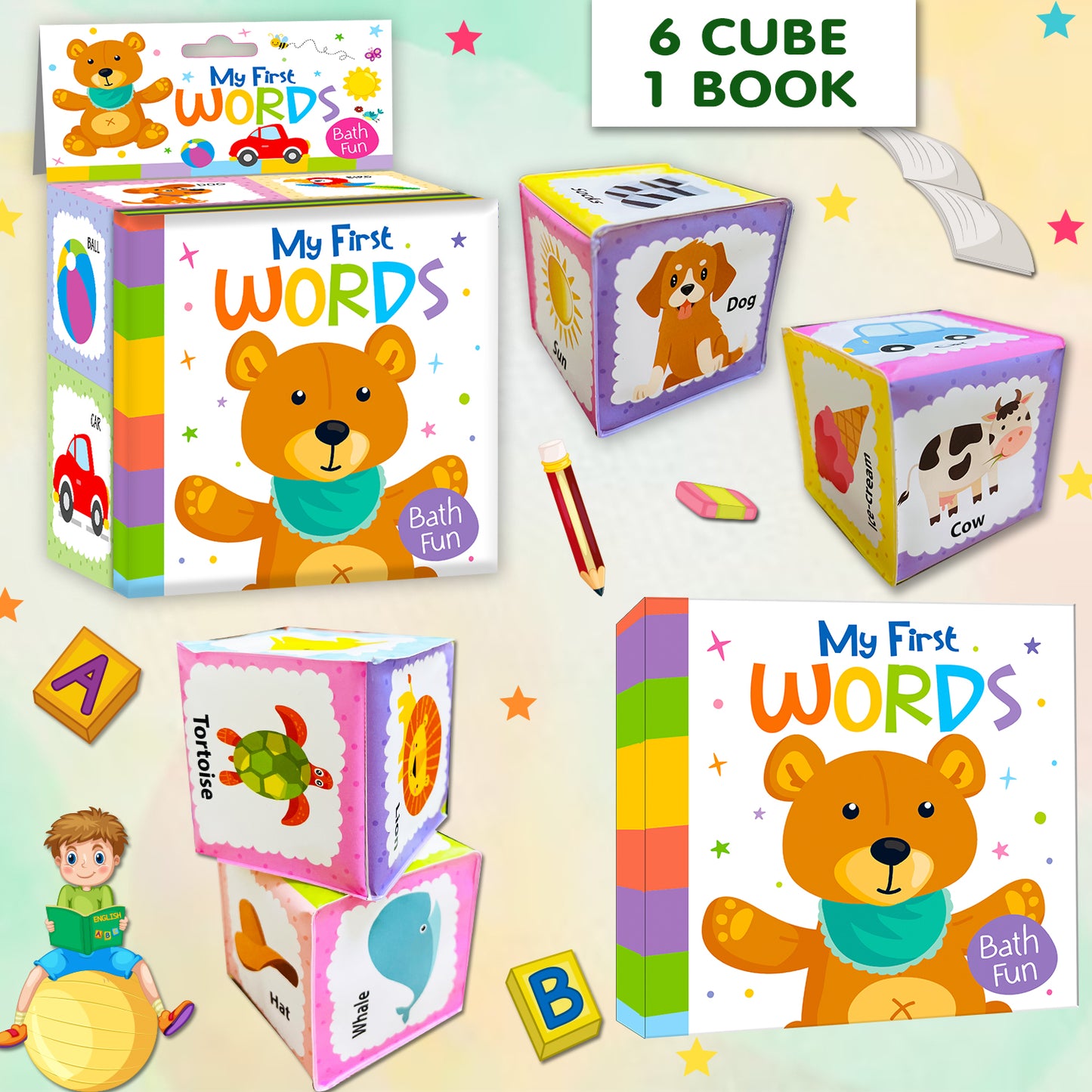 First Words Bath Book | Waterproof Soft Bath Book for Babies & Toddlers | Interactive Early Learning Book