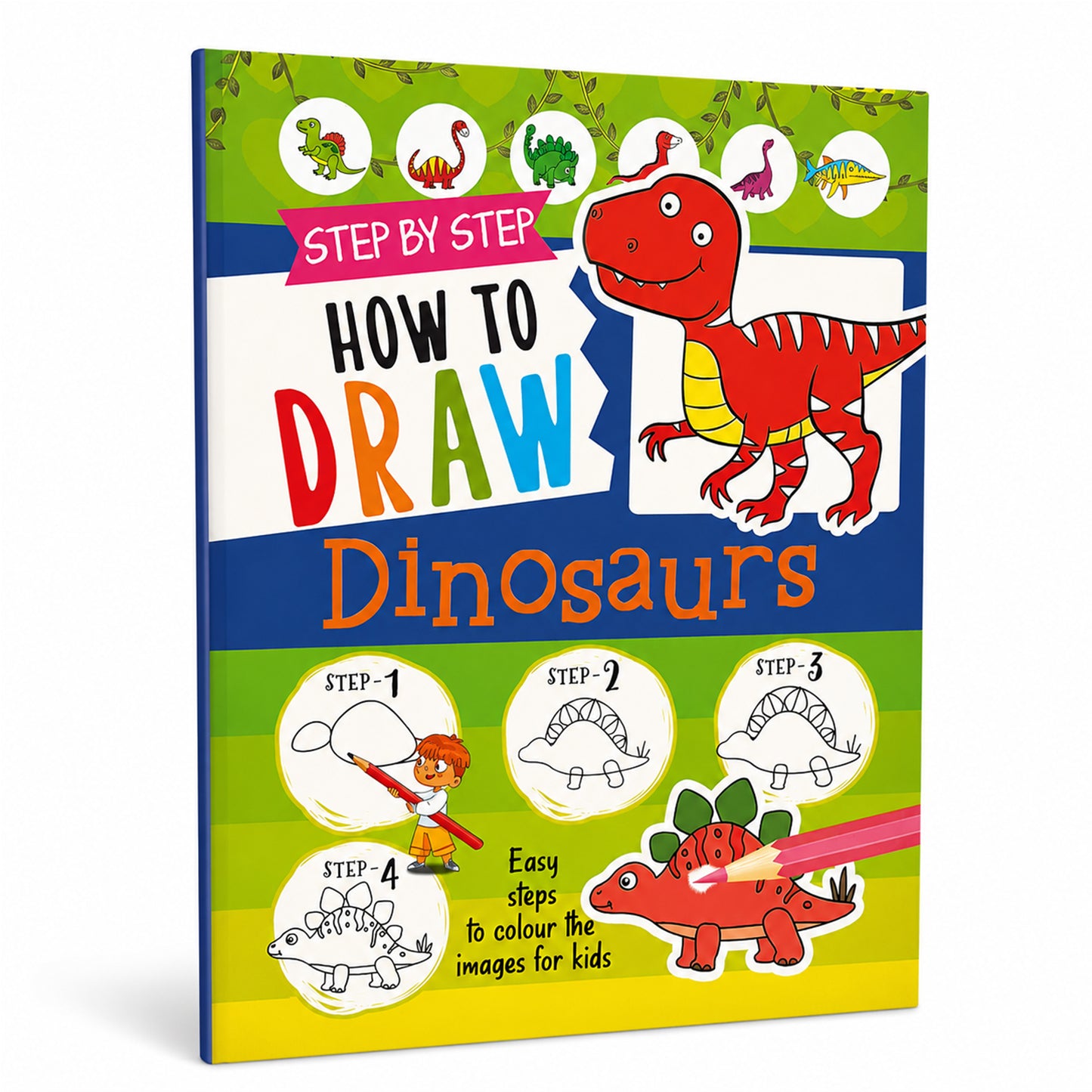 How to Draw Dinosaur Book | Step-by-Step Dinosaur Drawing Book for Kids | Learn to Draw Activity Book