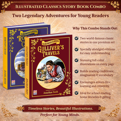 Illustrated Classics Story Book Combo | Robinson Crusoe & Gulliver's Travels | 2 Books for Kids 6+