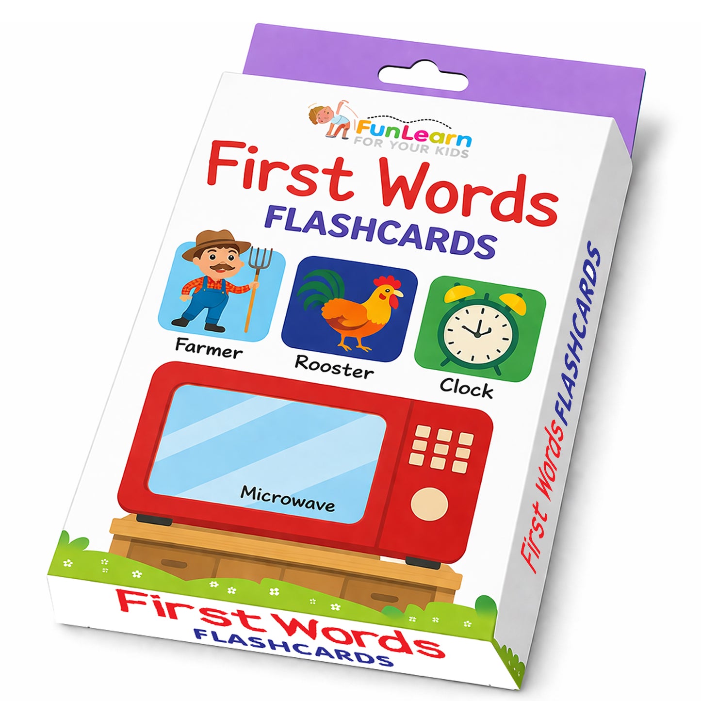 First Words Flash Cards - 30 highly researched double-sided cards showing Cow and Dog