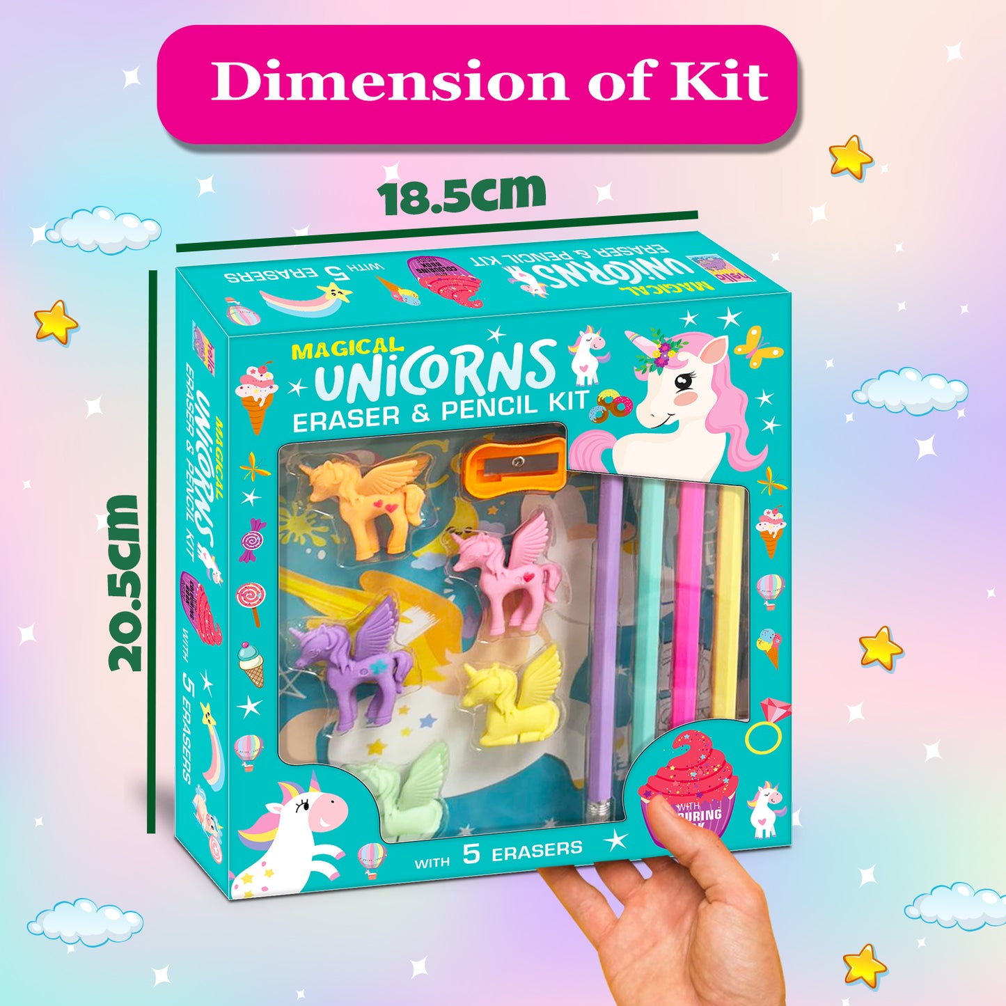 Magical unicorns eraser & pencil kit
