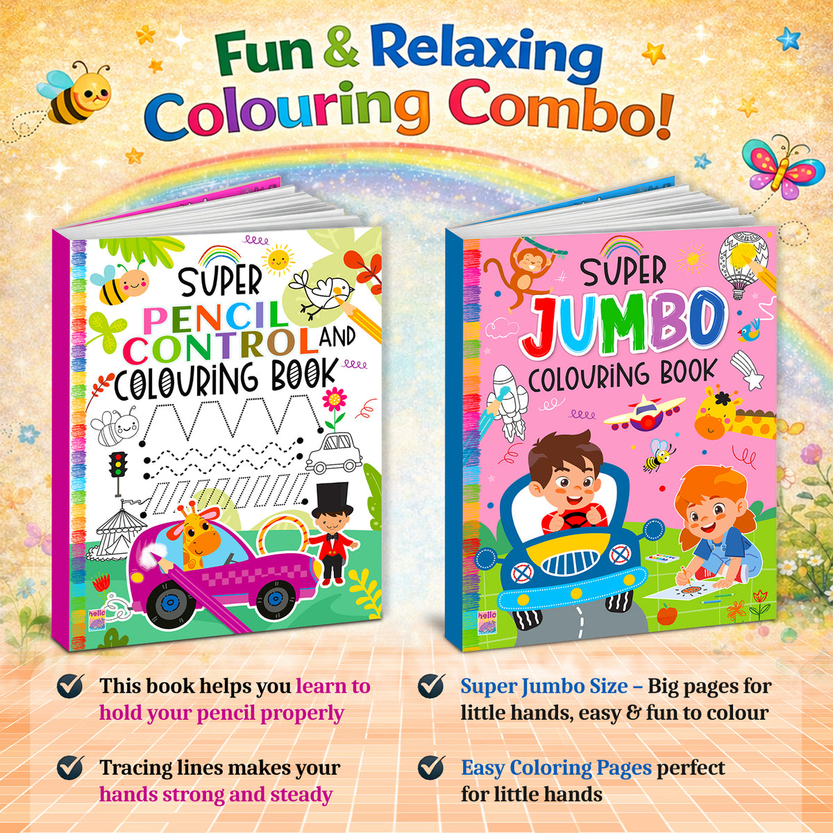 Super Pencil Control & Jumbo Coloring Books Combo | 2-in-1 Activity Set for Kids