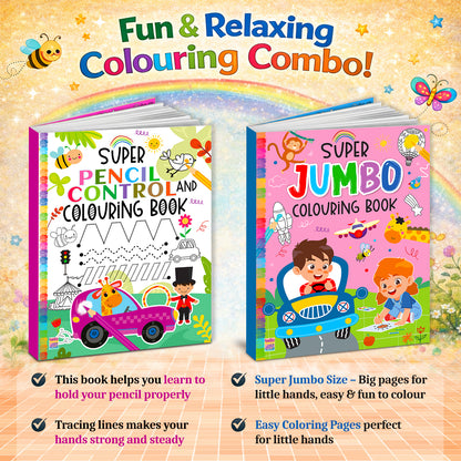 Super Pencil Control & Jumbo Coloring Books Combo | 2-in-1 Activity Set for Kids