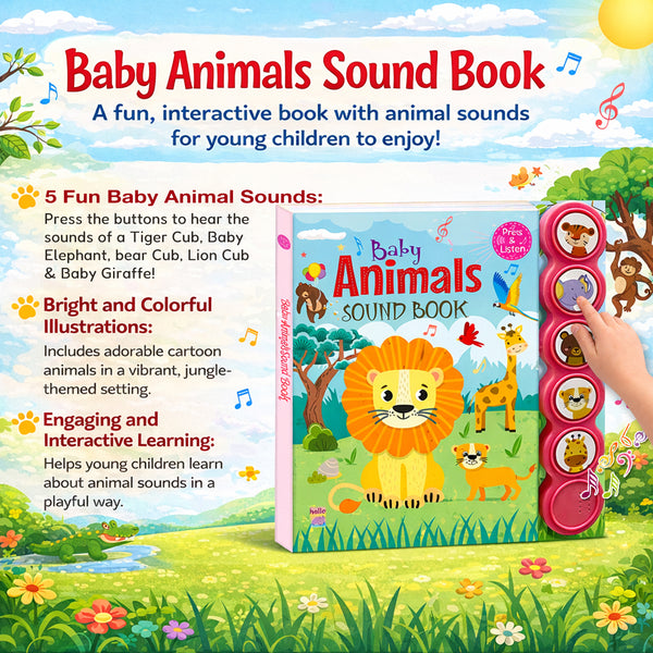 Baby Animals Sound Book | 5 Button Interactive Board Book for Kids