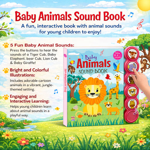 Baby Animals Sound Book | 5 Button Interactive Board Book for Kids