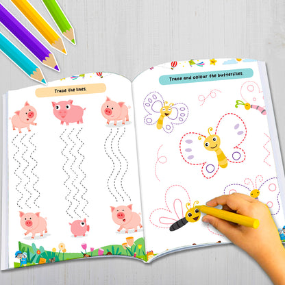 Super Pencil Control and Colouring Book | Pencil Tracing & Coloring Activity Book for Kids | Early Learning Workbook
