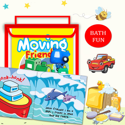 Moving Friends Bath Book | Waterproof Interactive Bath Book for Babies & Toddlers | Soft Cloth Bath Book