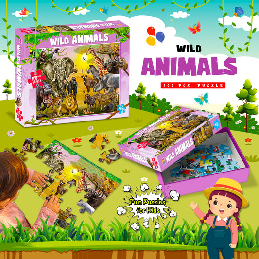 Wild Animals Jigsaw Puzzle | 100 Piece Puzzle Game for Kids