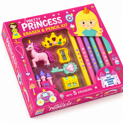 Pretty Princess Eraser & Pencil Kit with Book | Creative Stationery & Activity Set for Kids | Princess Gift Kit