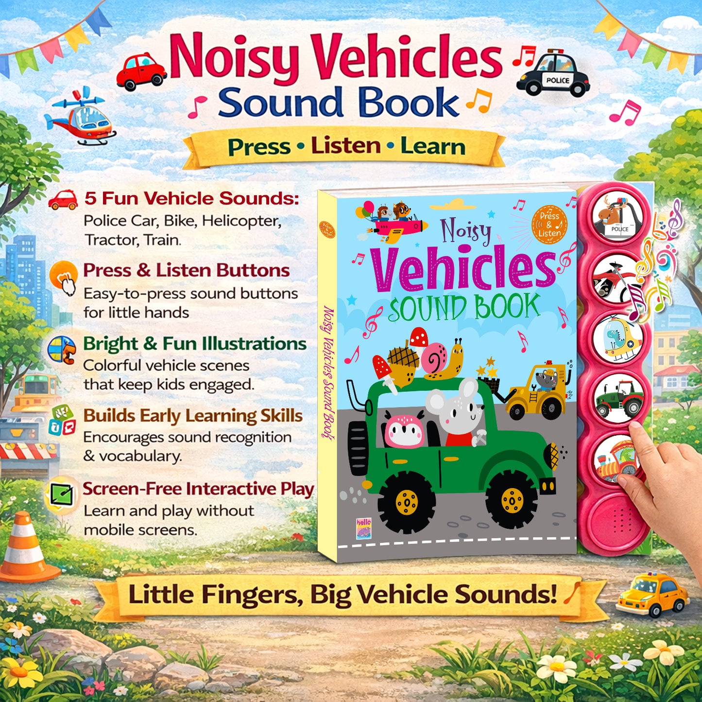 Noisy Vehicles Sound Book | Interactive Board Book for Kids