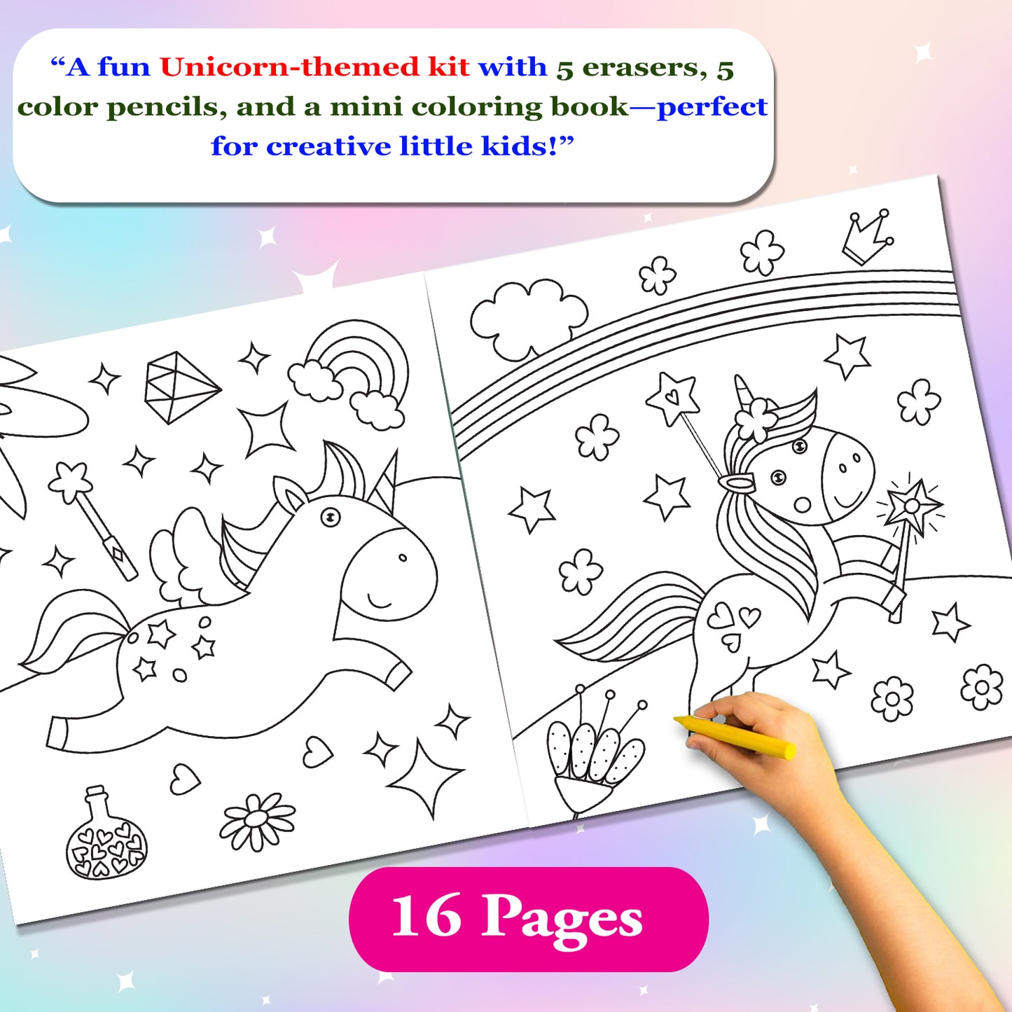 Magical unicorns eraser & pencil kit