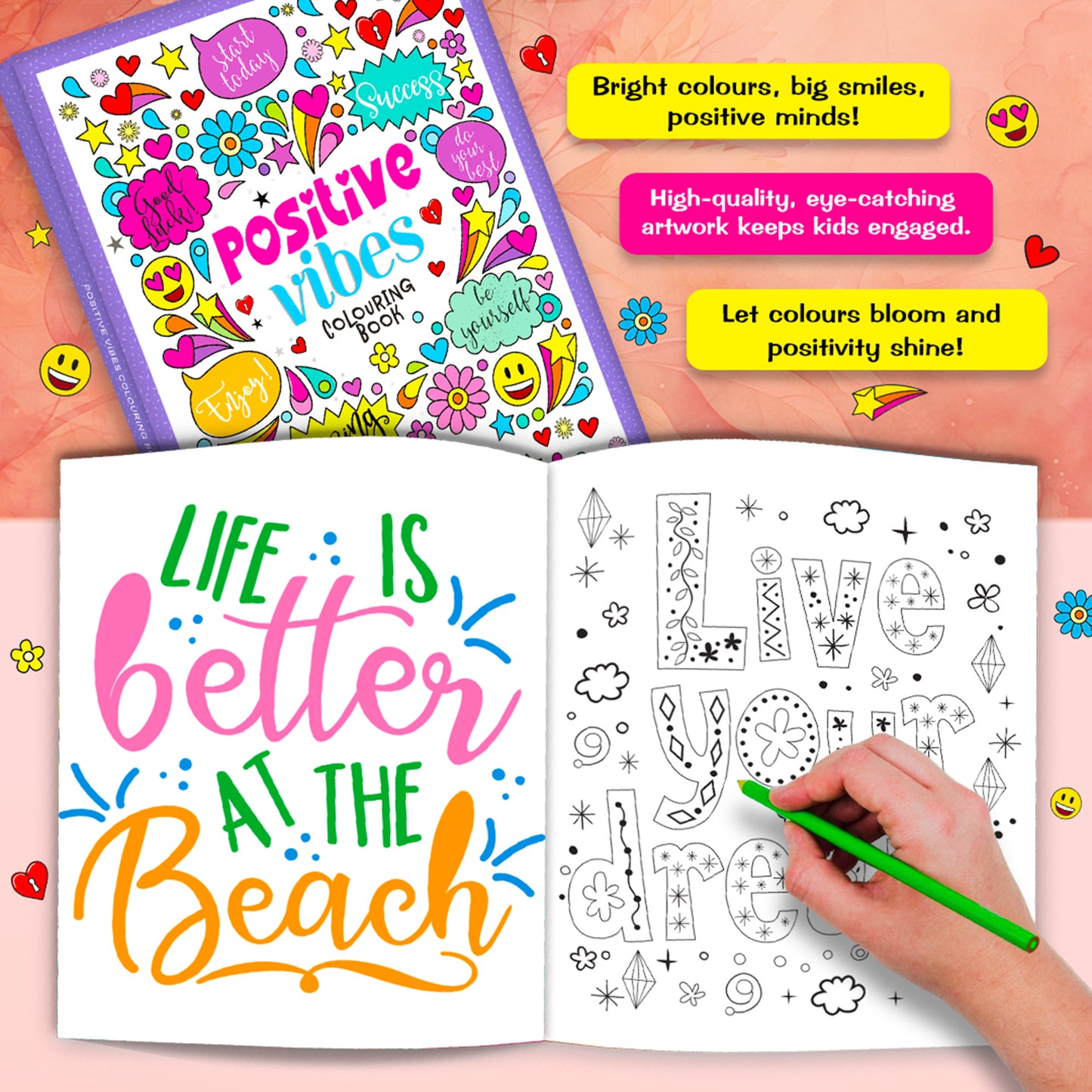 Positive Vibes Motivation Creative Coloring Book for Calmness and Stress Relief