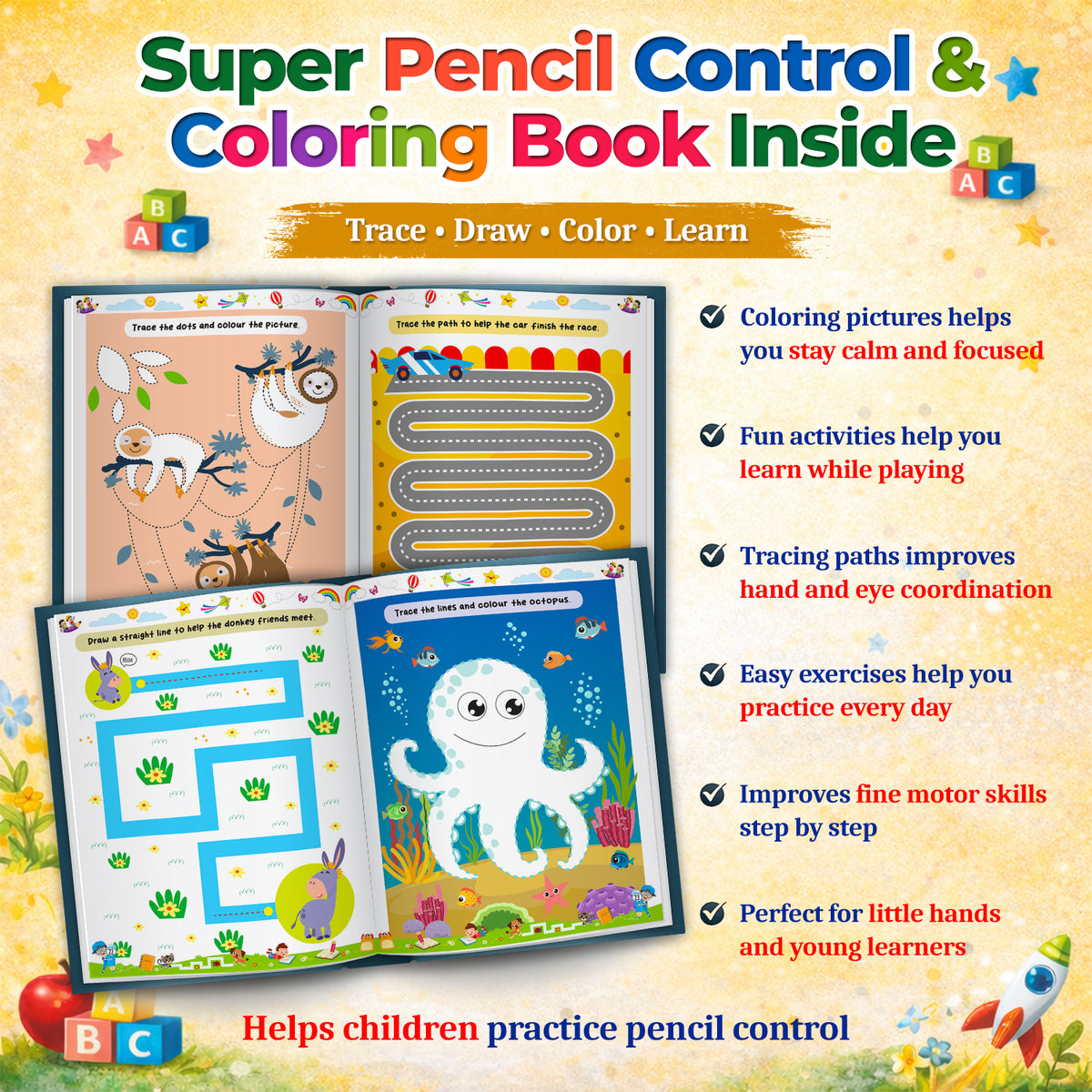 Super Pencil Control & Jumbo Coloring Books Combo | 2-in-1 Activity Set for Kids