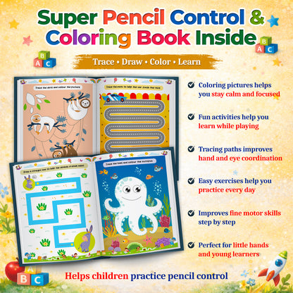 Super Pencil Control & Jumbo Coloring Books Combo | 2-in-1 Activity Set for Kids