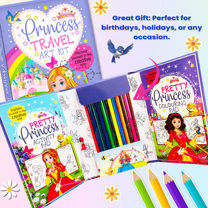 Princess Travel Art Kit | Princess Coloring & Activity Book for Kids | Creative Travel Art Kit