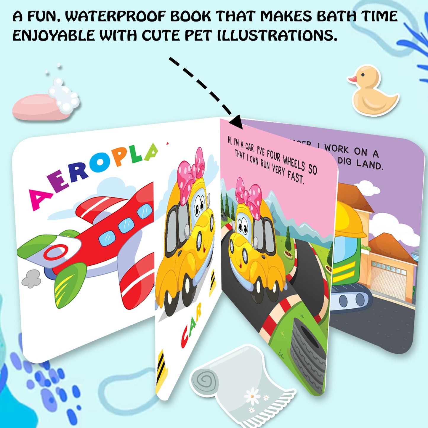 Vehicles Bath Book | Waterproof Soft Bath Book for Babies & Toddlers | Interactive Vehicle Learning Book