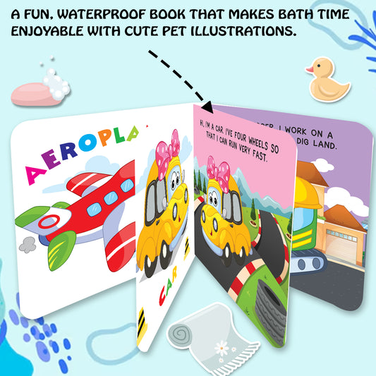 Vehicles Bath Book | Waterproof Soft Bath Book for Babies & Toddlers | Interactive Vehicle Learning Book