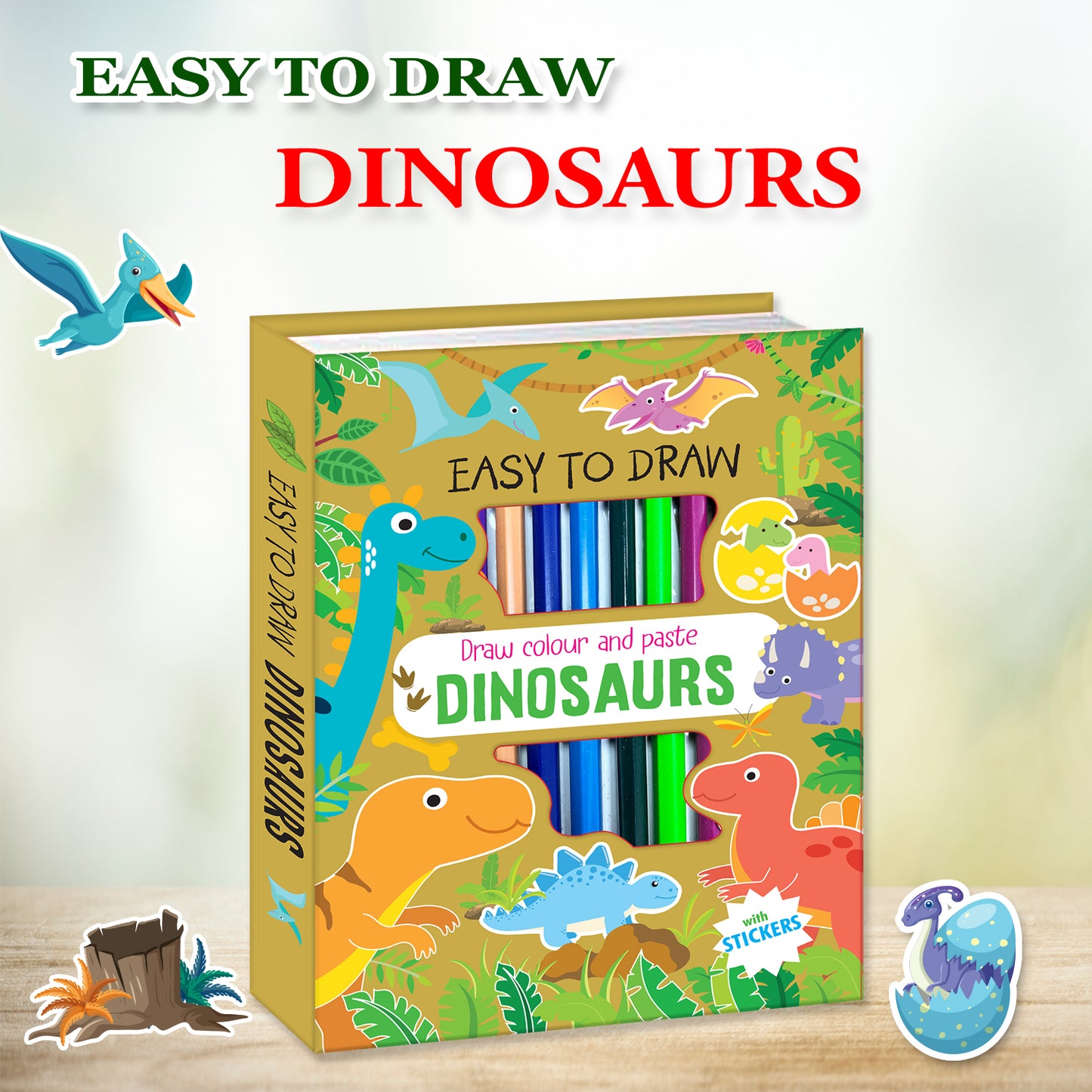 Draw, Colour & Paste – Dinosaurs | How to Draw Activity Book for Kids | Dinosaur Drawing & Colouring Book