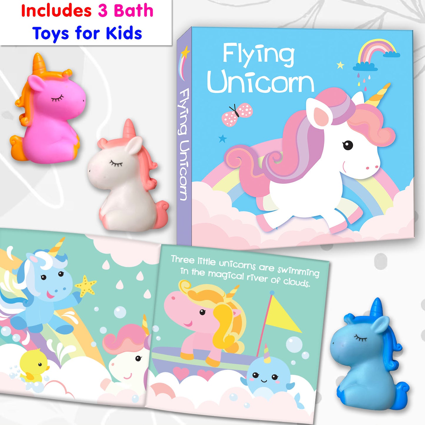Flying Unicorn Bath Book | Waterproof Interactive Bath Book for Babies & Toddlers | Soft Cloth Bath Book