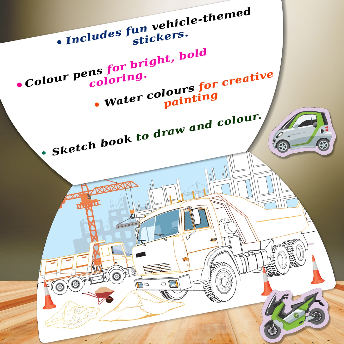 Vehicle Colouring Kit | Vehicle Coloring & Creative Activity Kit for Kids | Fun Transport Art & Learning Kit