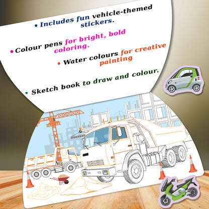 Vehicle Colouring Kit | Vehicle Coloring & Creative Activity Kit for Kids | Fun Transport Art & Learning Kit