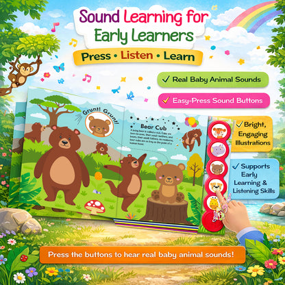 Baby Animals Sound Book | 5 Button Interactive Board Book for Kids