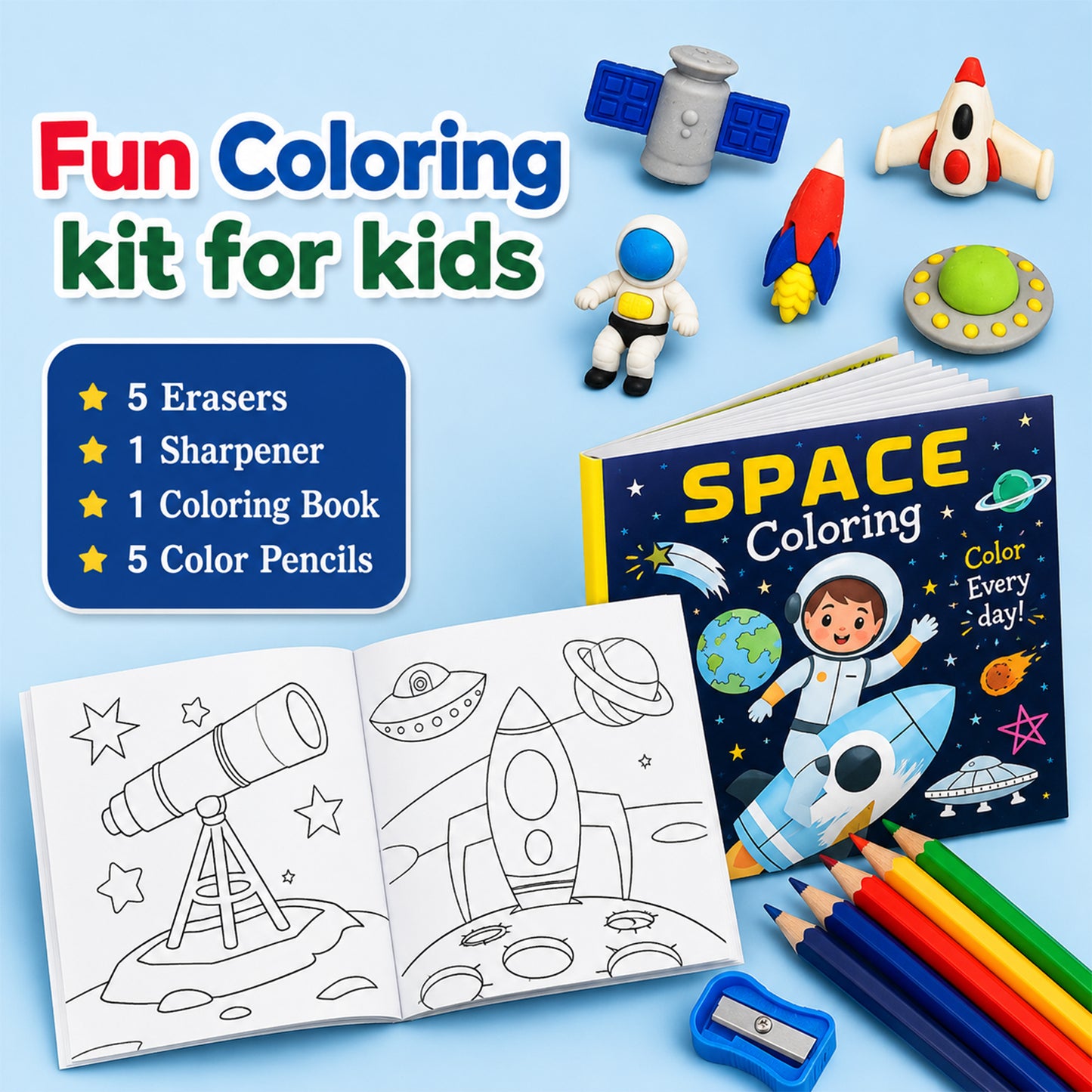 Space Eraser & Pencil Kit - Kit contents