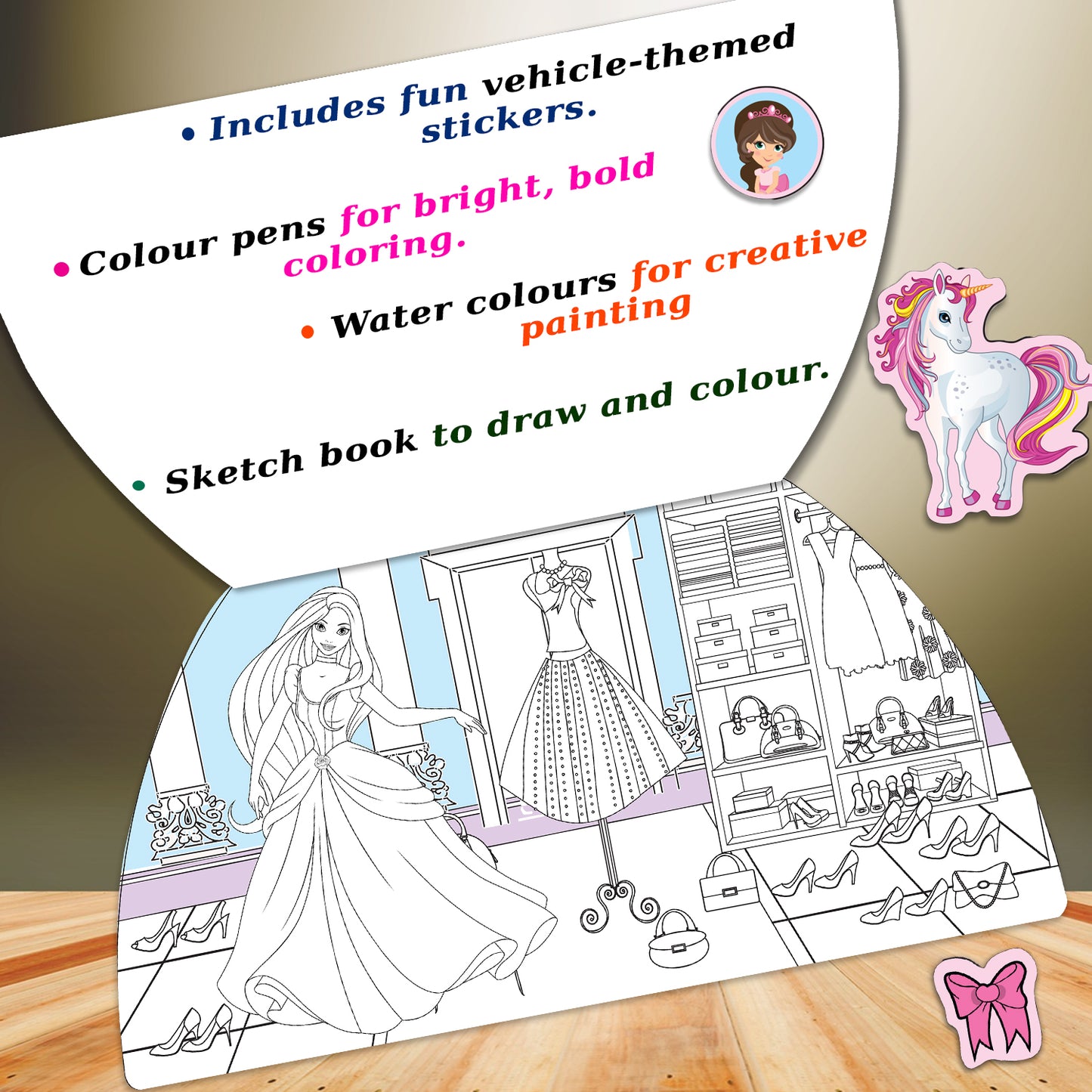 Princess Colouring Kit | Princess Coloring & Creative Activity Kit for Kids | Deluxe Art & Learning Kit