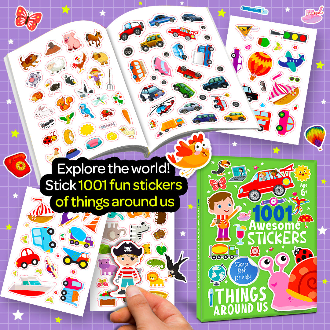 1001 Awesome Stickers – Things Around Us | Mega Sticker Activity Book for Kids | Creative Play & Fun Learning