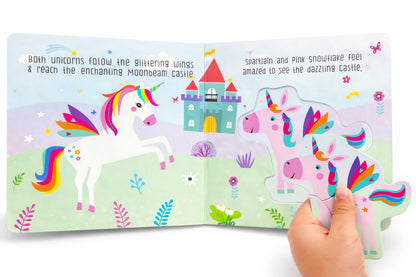 Unicorn Puzzle Board Book top view showing colourful pages