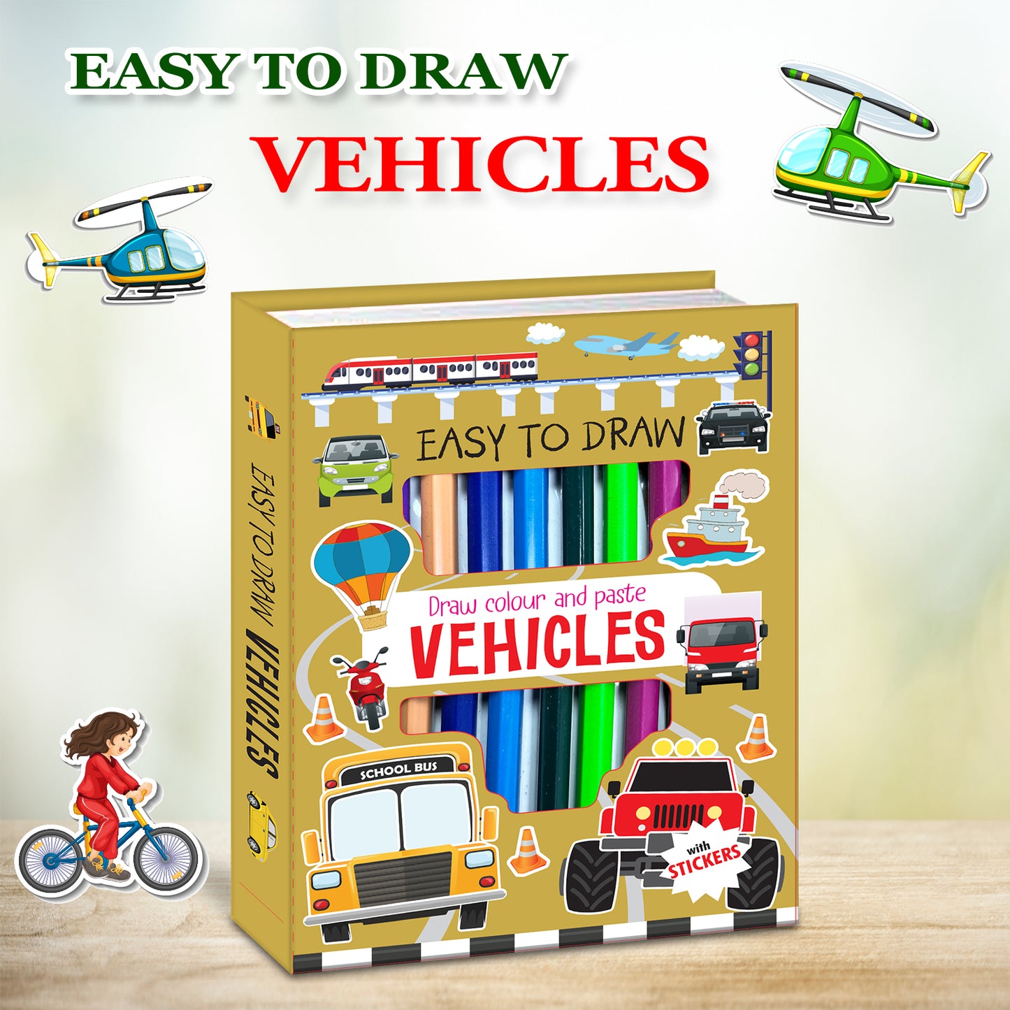 Draw, Colour & Paste – Vehicles | How to Draw Activity Book for Kids | Vehicle Drawing & Colouring Book