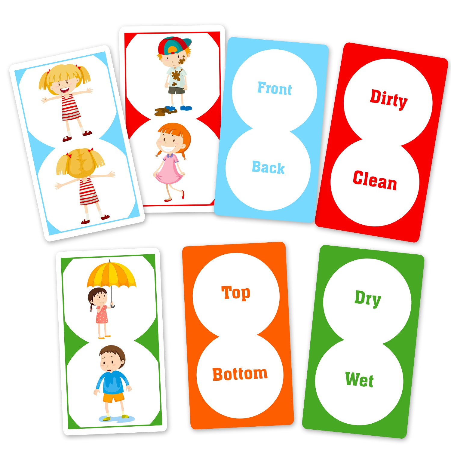 Sample Opposites Flash Cards - Laugh/Cry, Good/Bad, Angel/Devil, Rich/Poor