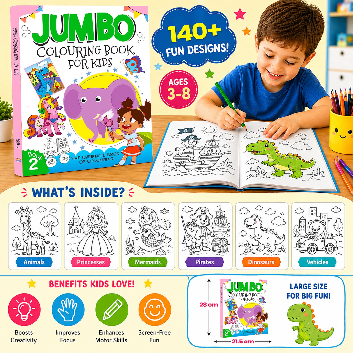Jumbo Colouring Book -2 Activity Colouring Book for 3 to 6 years kids